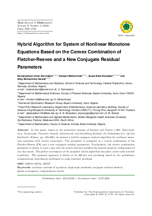 (PDF) Hybrid Algorithm for System of Nonlinear Monotone Equations Based ...