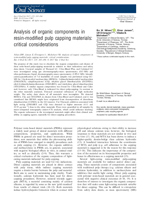 (PDF) Analysis of organic components in resin‐modified pulp capping ...