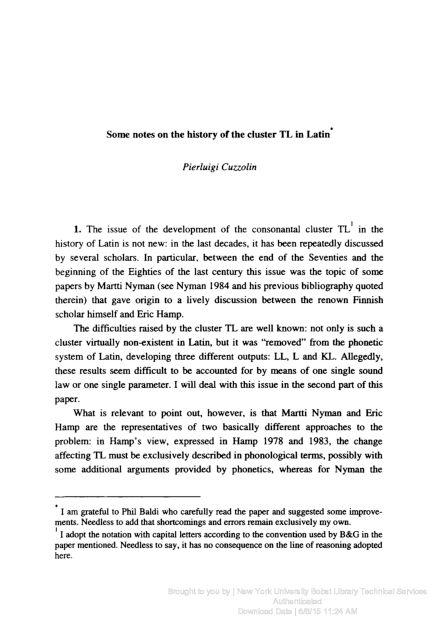 (PDF) Some notes on the history of the cluster TL in Latin