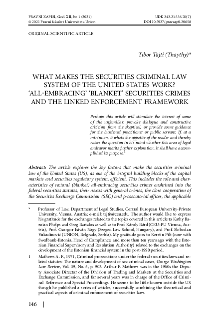 (PDF) What makes the securities criminal law system of the United ...