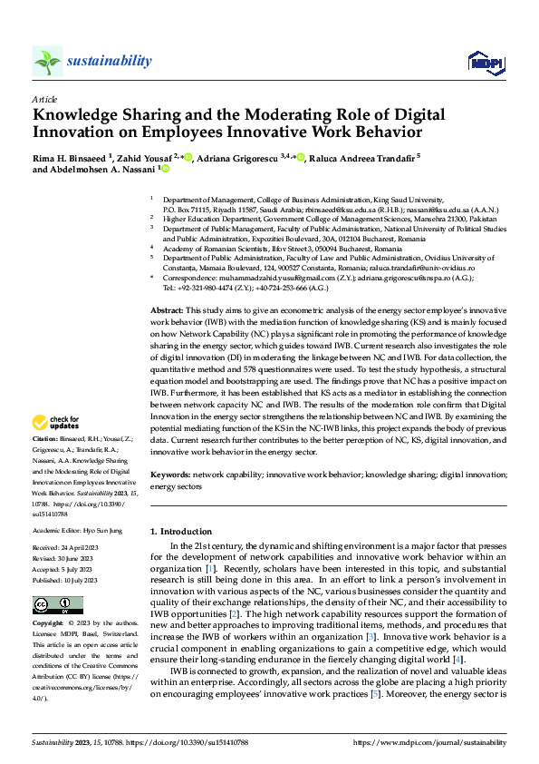 (PDF) Knowledge Sharing and the Moderating Role of Digital Innovation ...