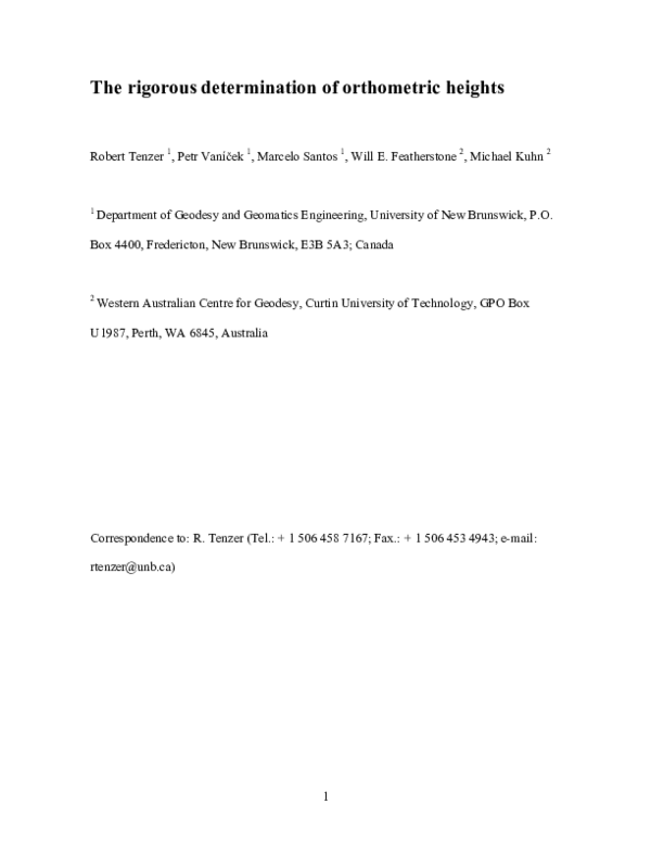 (PDF) The rigorous determination of orthometric heights