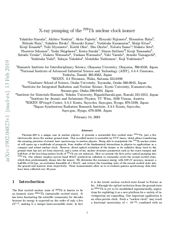 (PDF) X-ray pumping of the 229Th nuclear clock isomer