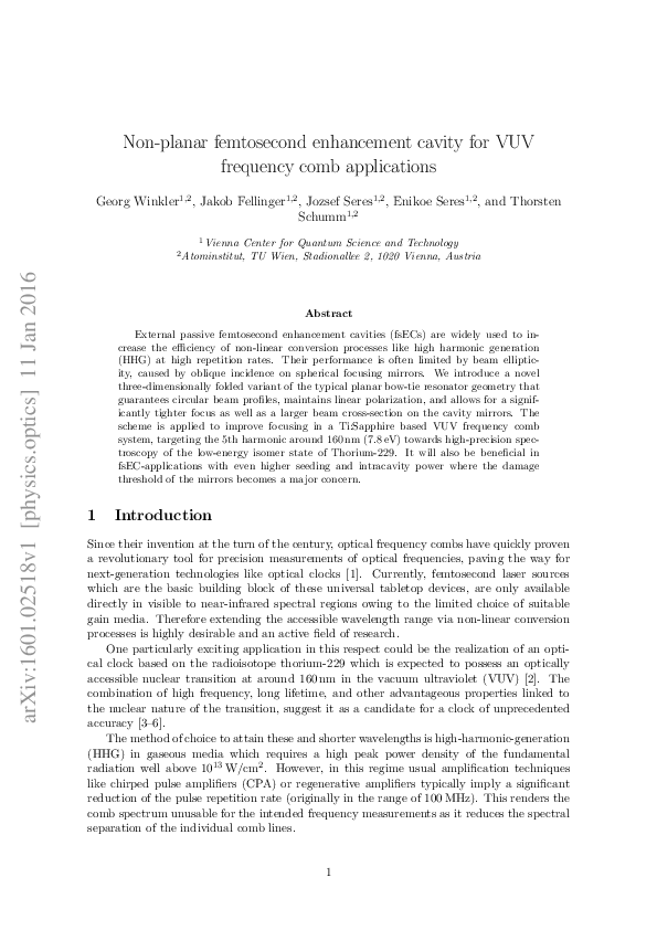 (PDF) Non-planar femtosecond enhancement cavity for VUV frequency comb ...