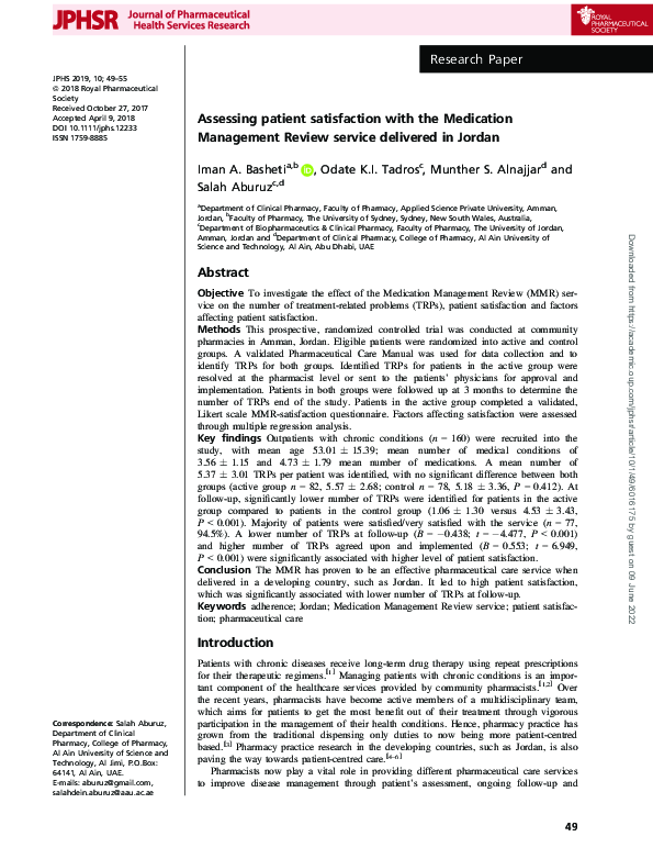 (PDF) Assessing patient satisfaction with medicationrelated services in ...