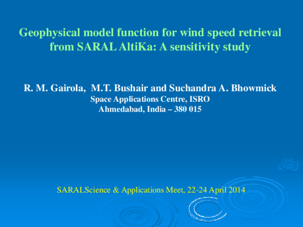 (PDF) Geophysical Model Function for Wind Speed Retrieval from SARAL/AltiKa