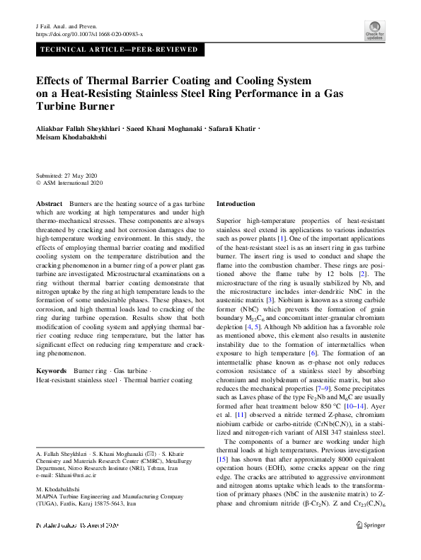(PDF) Effects of Thermal Barrier Coating and Cooling System on a Heat ...