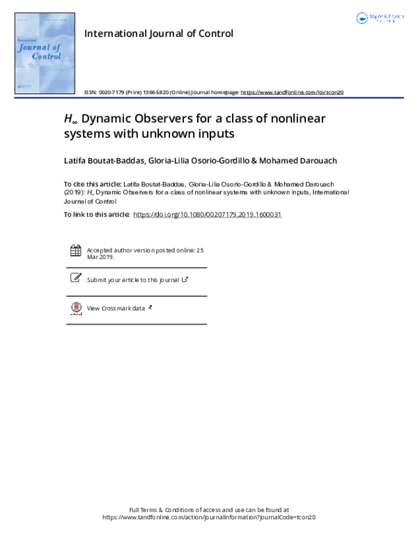 (PDF) H∞ dynamic observers for a class of nonlinear systems with ...