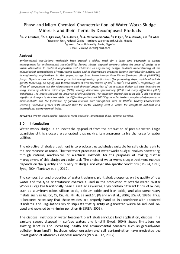 (PDF) Phase and Micro-Chemical Characterization of Water Works Sludge ...