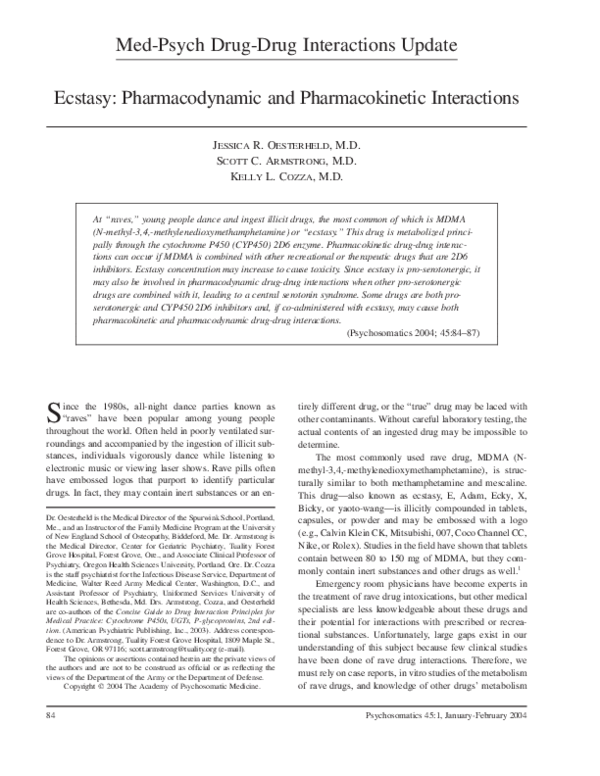 (PDF) Ecstasy: Pharmacodynamic and Pharmacokinetic Interactions