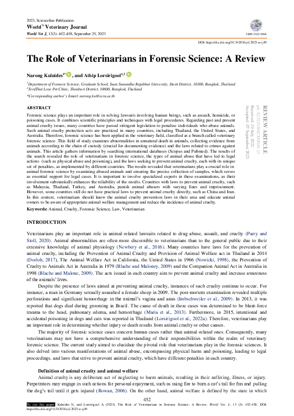 (PDF) The Role of Veterinarians in Forensic Science: A Review