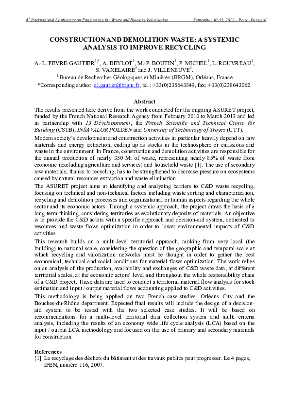 (PDF) Construction and demolition waste: a systematic analysis to ...