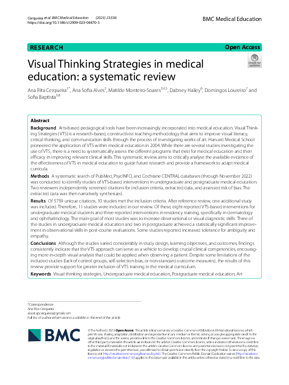 (PDF) Visual Thinking Strategies in medical education: a systematic review