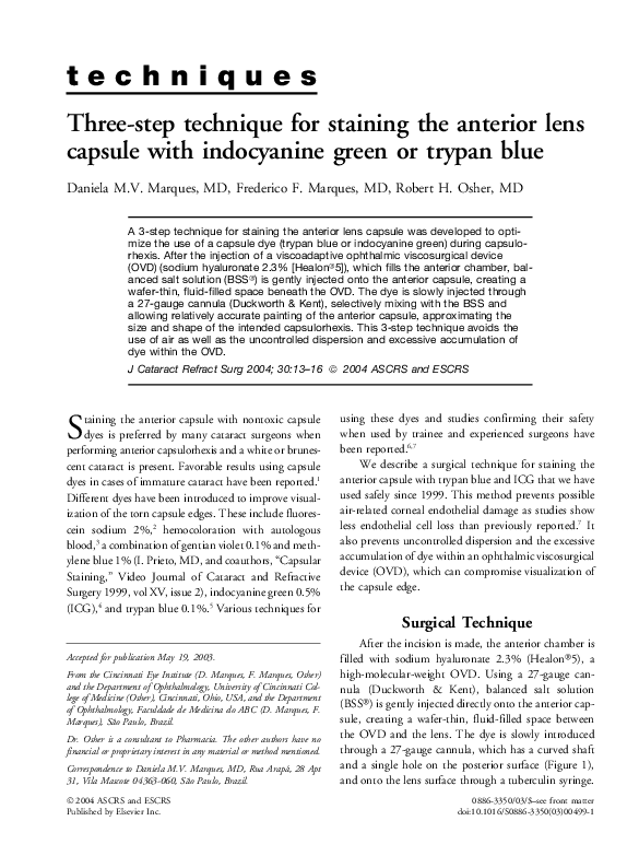 (PDF) Threestep technique for staining the anterior lens capsule with
