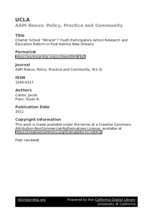 Charter School “Miracle”?: Youth Participatory Action Research and Education Reform in Post-Katrina New Orleans