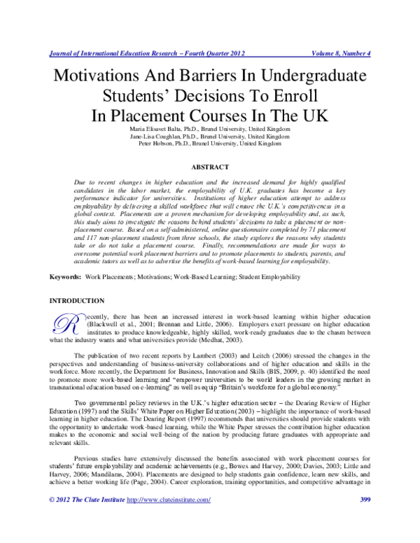 (PDF) Motivations And Barriers In Undergraduate Students Decisions To ...