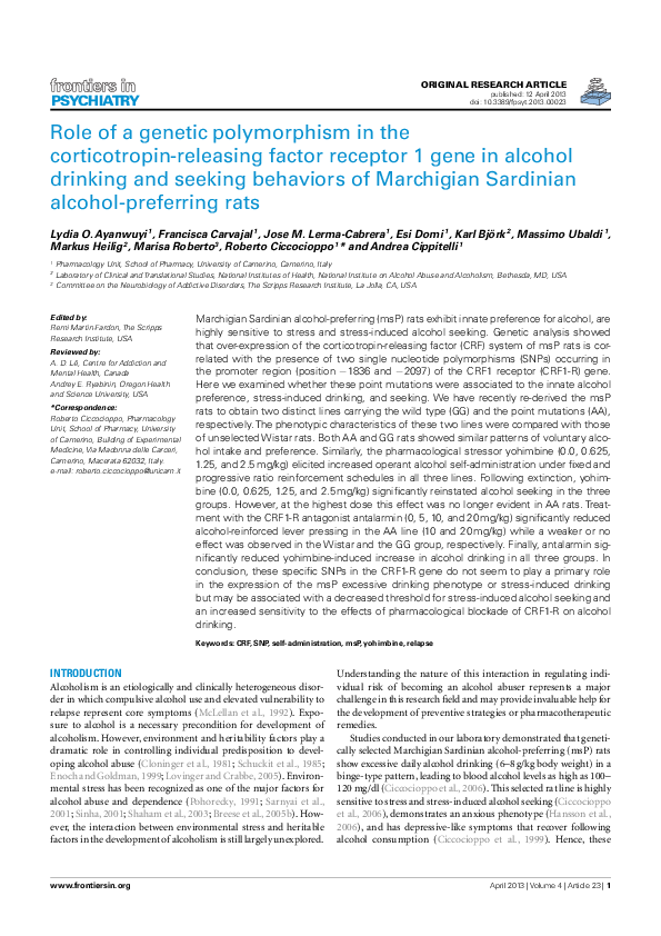 (PDF) Role of a Genetic Polymorphism in the Corticotropin-Releasing ...