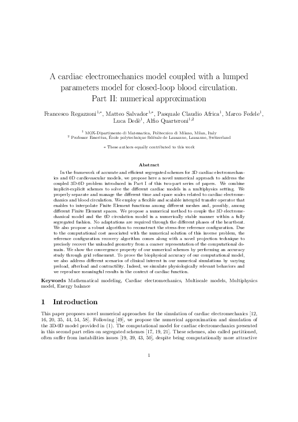 (PDF) A cardiac electromechanics model coupled with a lumped parameters ...