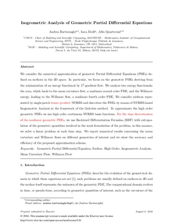 (PDF) Isogeometric Analysis of geometric Partial Differential Equations