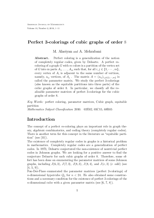 (PDF) Perfect 3-colorings of Cubic Graphs of Order 8