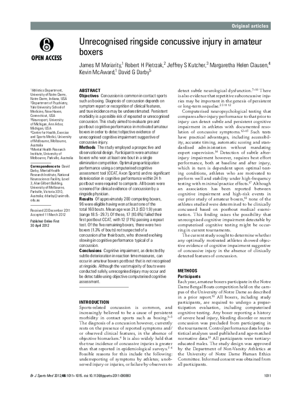 (PDF) Unrecognised ringside concussive injury in amateur boxers