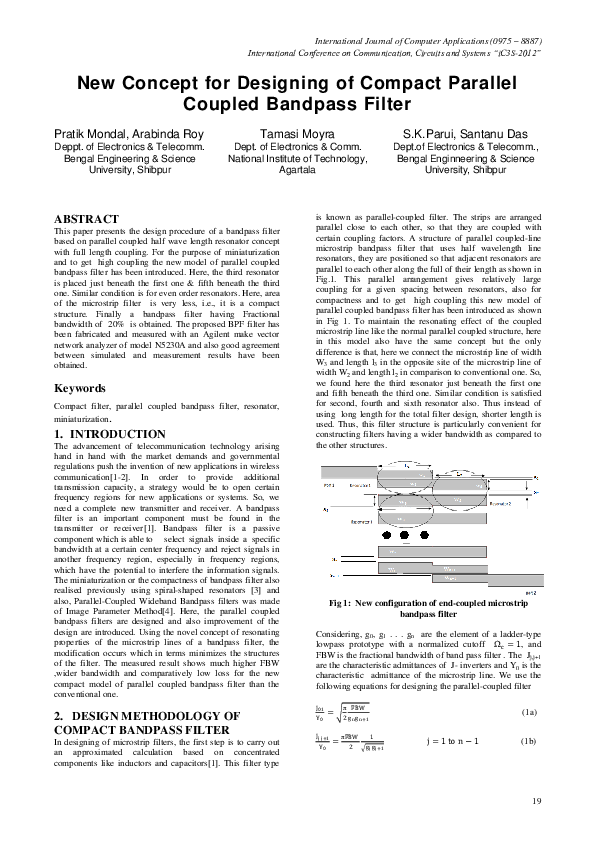 (PDF) New Concept for Designing of Compact Parallel Coupled Bandpass Filter