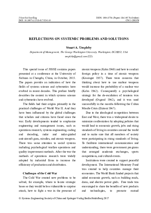 (PDF) Reflections on systemic problems and solutions
