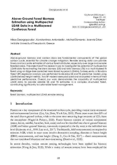 (PDF) Above-Ground Forest Biomass Estimation using Multispectral LiDAR ...