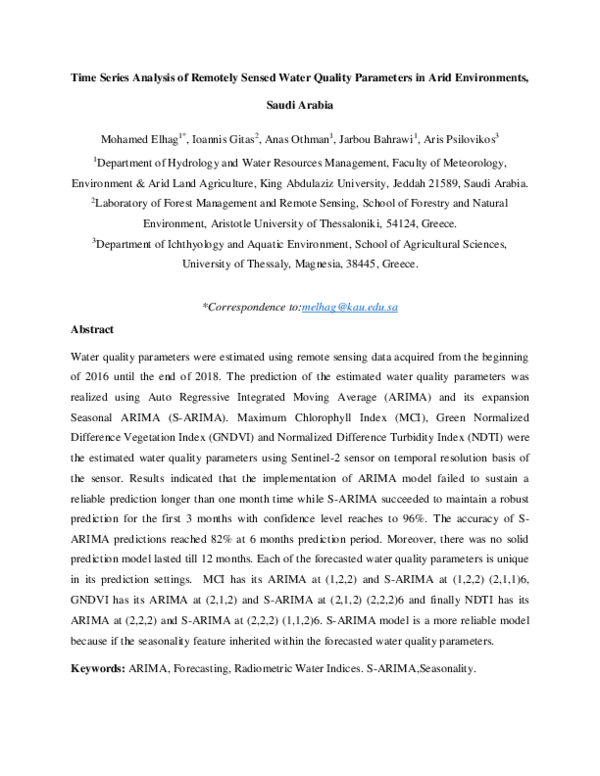 (PDF) Time series analysis of remotely sensed water quality parameters ...
