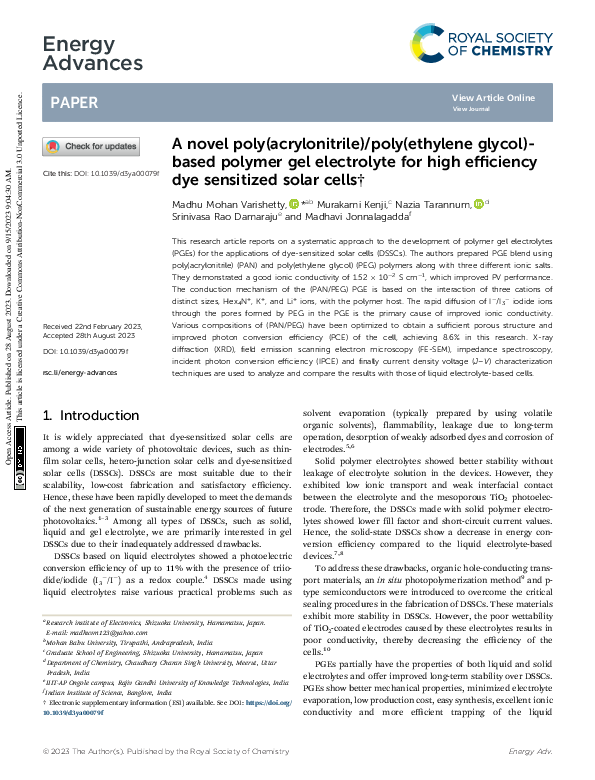 (PDF) A novel poly(acrylonitrile)/poly(ethylene glycol)based polymer ...