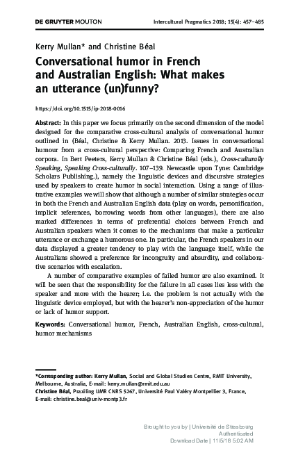 (PDF) Conversational humor in French and Australian English: What makes ...