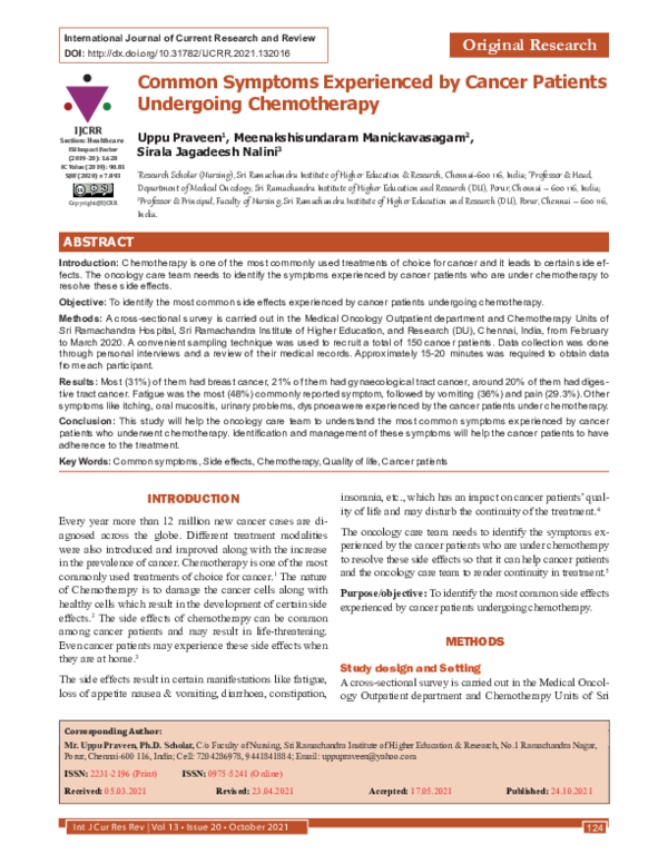 (PDF) Common Symptoms Experienced by Cancer Patients Undergoing ...