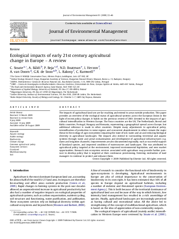 (PDF) Ecological impacts of early 21st century agricultural change in ...