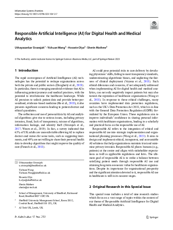 (PDF) Responsible Artificial Intelligence (AI) for Digital Health and ...