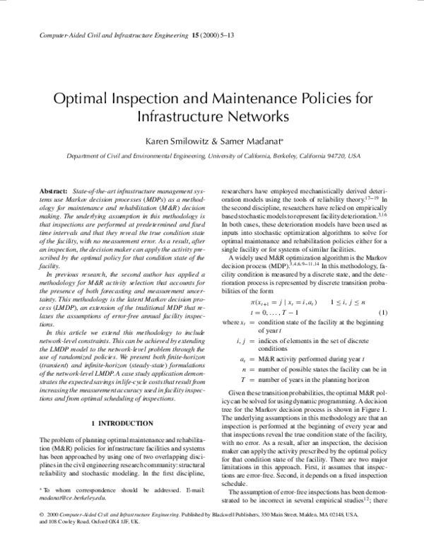 (PDF) Optimal Inspection and Maintenance Policies for Infrastructure ...