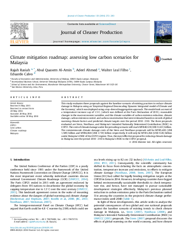 (PDF) Climate mitigation roadmap: assessing low carbon scenarios for ...