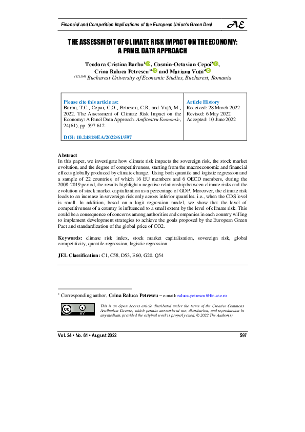 (PDF) The Assessment of Climate Risk Impact on the Economy: A Panel ...