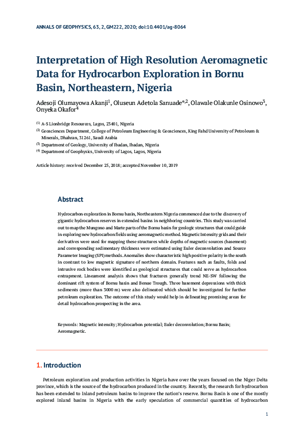 (PDF) Interpretation of High Resolution Aeromagnetic Data for ...