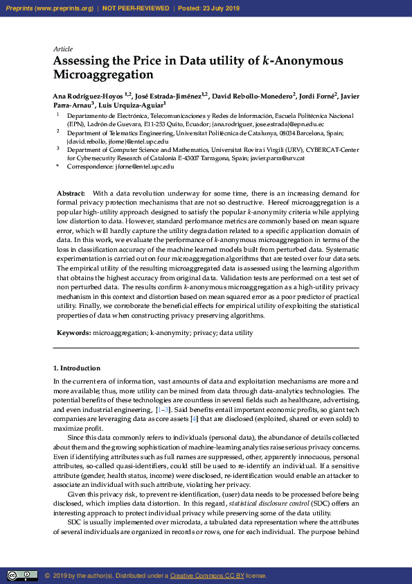 (PDF) Assessing the Price in Data utility of k-Anonymous Microaggregation