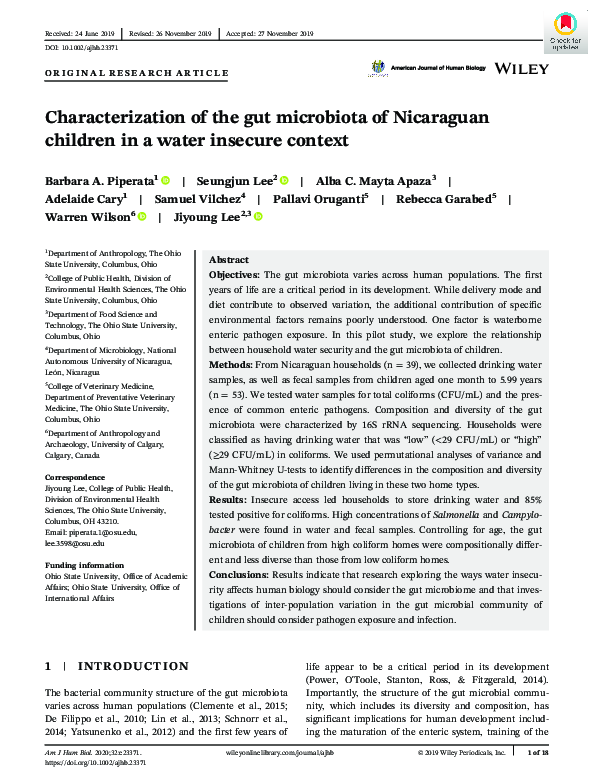 (PDF) Characterization of the gut microbiota of Nicaraguan children in ...
