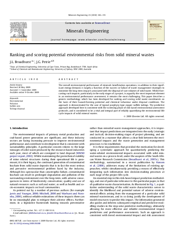 (PDF) Ranking and scoring potential environmental risks from solid ...