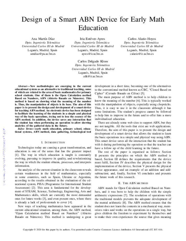 (PDF) Design of a Smart ABN Device for Early Math Education