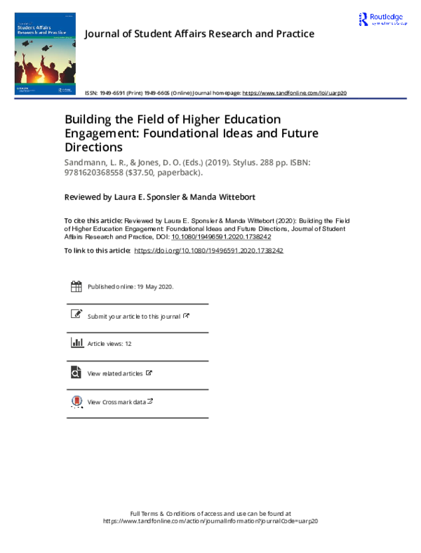 Journal Of Higher Education Outreach And Engagement (PDF) Building the Field of Higher Education Engagement