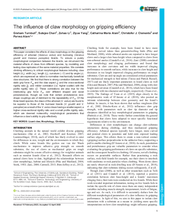 (PDF) The influence of claw morphology on gripping efficiency