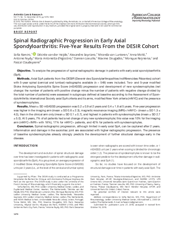 (PDF) Spinal Radiographic Progression in Early Axial Spondyloarthritis ...