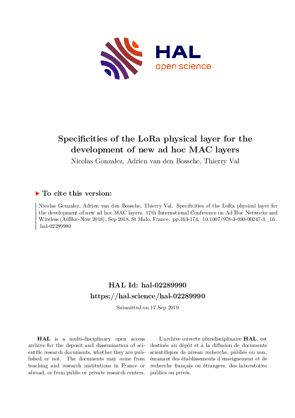 (PDF) Specificities of the LoRa™ Physical Layer for the Development of ...