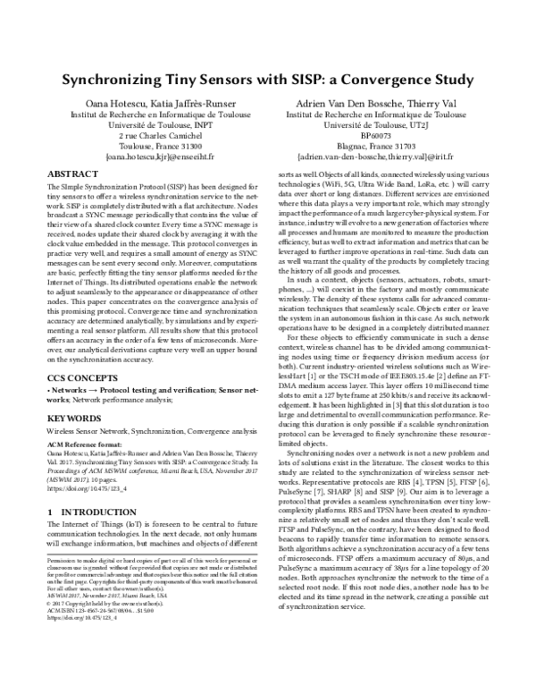 (PDF) Synchronizing Tiny Sensors with SISP