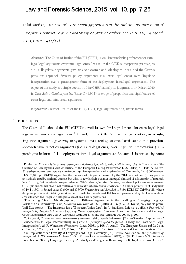 (PDF) 'The Use of Extra-Legal Arguments in the Judicial Interpretation ...