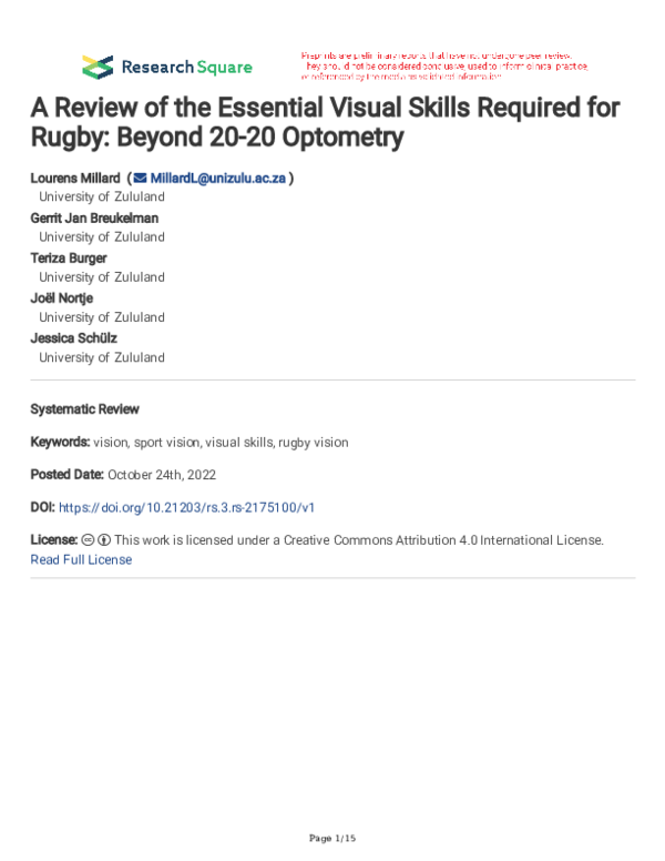(PDF) A Review of the Essential Visual Skills Required for Rugby ...