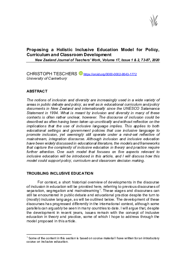 (PDF) Proposing a Holistic Inclusive Education Model for Policy ...